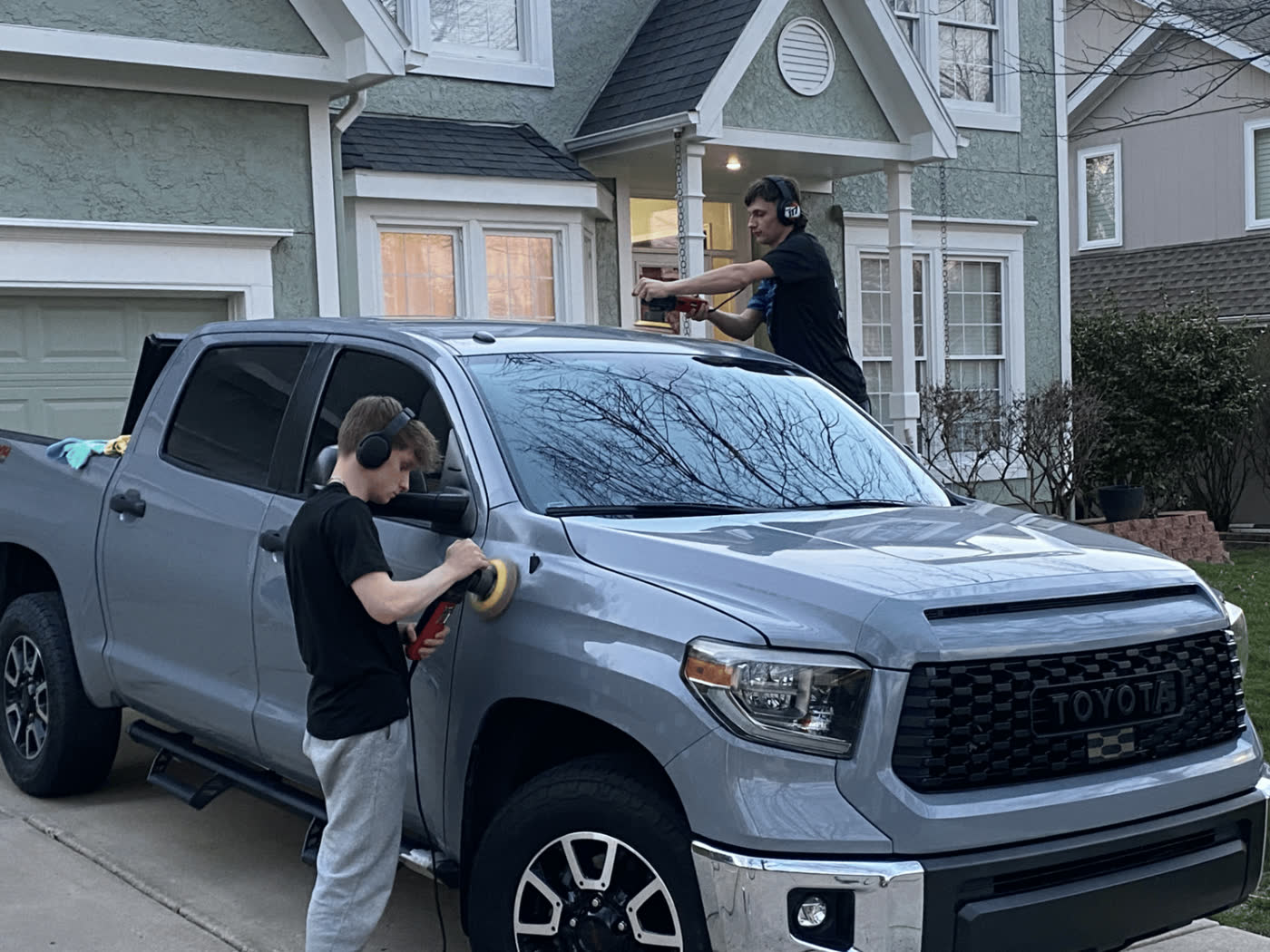 Aqulux mobile detailing setup in residential driveway Olathe Kansas